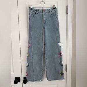 Hannah Banana Girls Stonewash Rhinestone Embellished Wide Leg Jeans Size 10